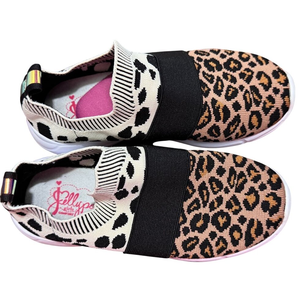 Jellypop‎ Mixed Animal Leopard Print Slip-On Sneakers Girls 2M Stretch Knit